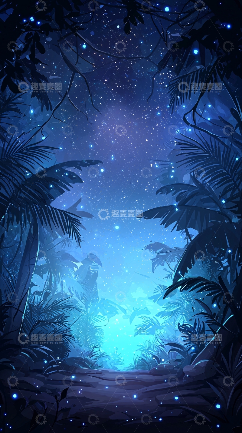 高清大图下载【趣麦麦图】夜色森林神秘光点