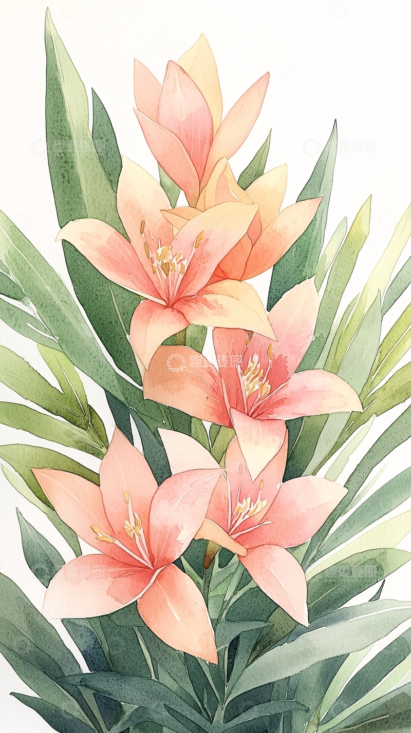 高清大图下载【趣麦麦图】粉红色百合花插画背景