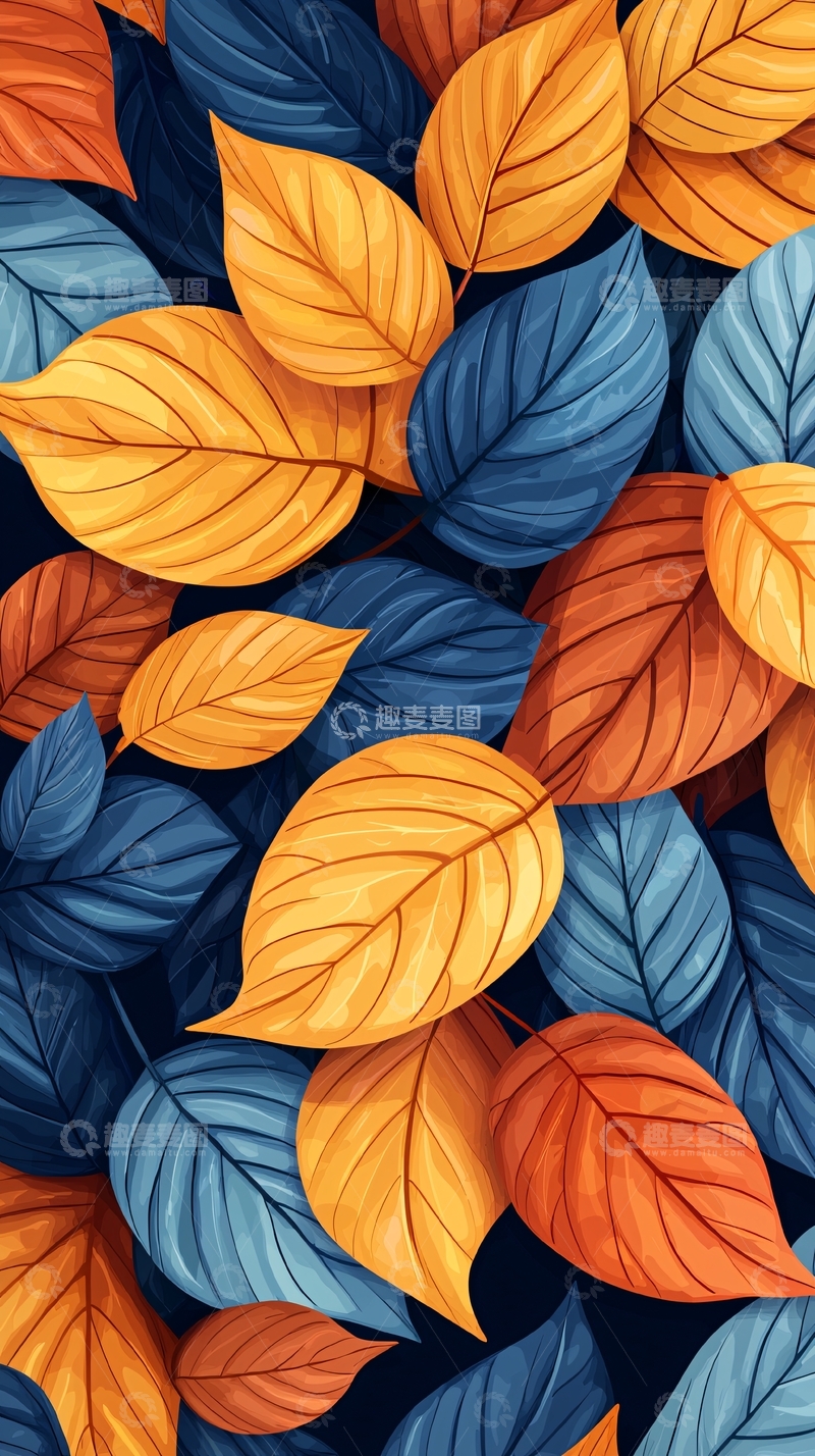 高清大图下载【趣麦麦图】秋叶多彩背景图案