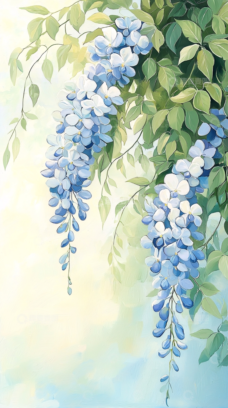 高清大图下载【趣麦麦图】蓝紫色藤蔓花卉背景图