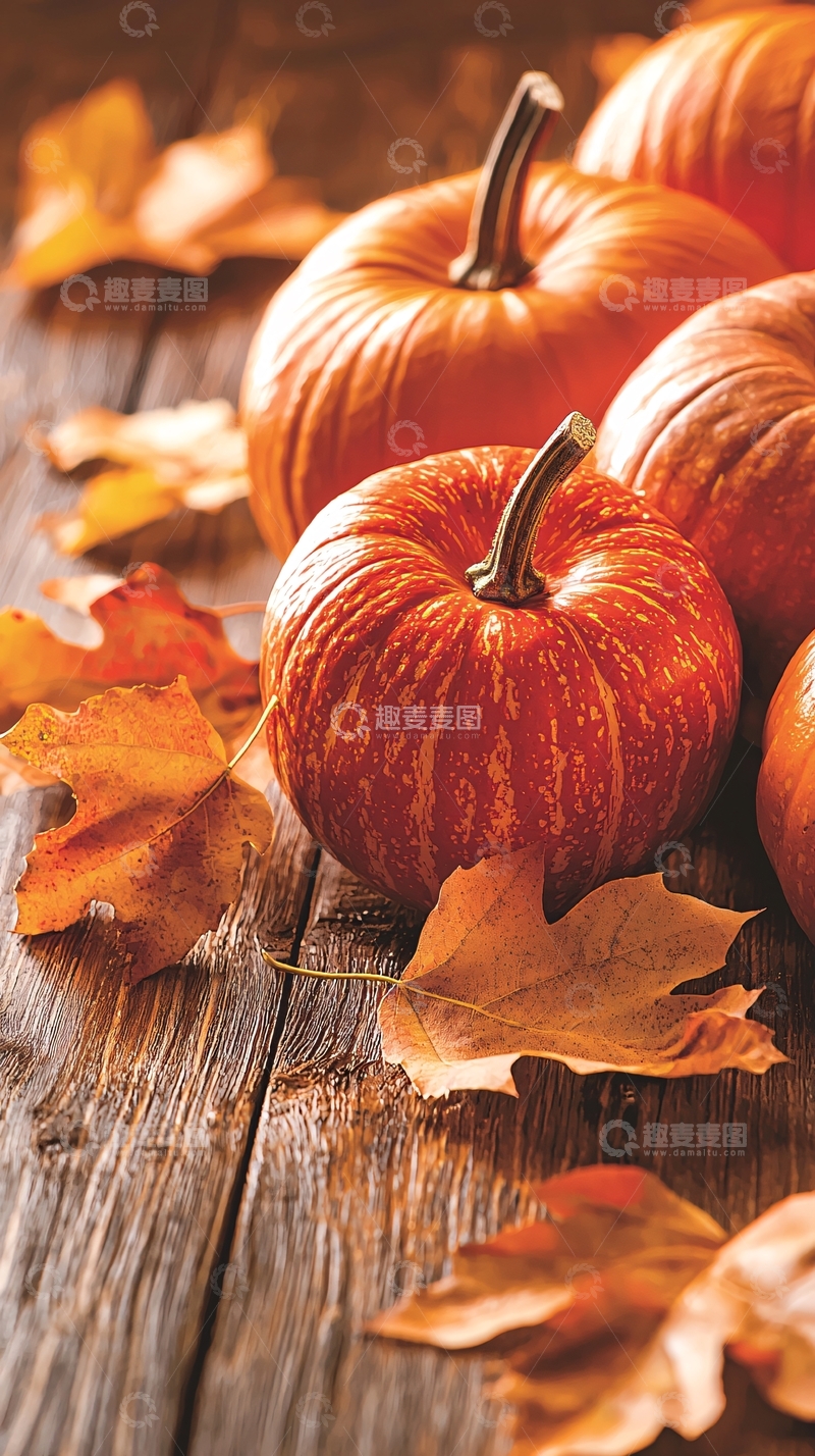 高清大图下载【趣麦麦图】秋日南瓜与落叶背景