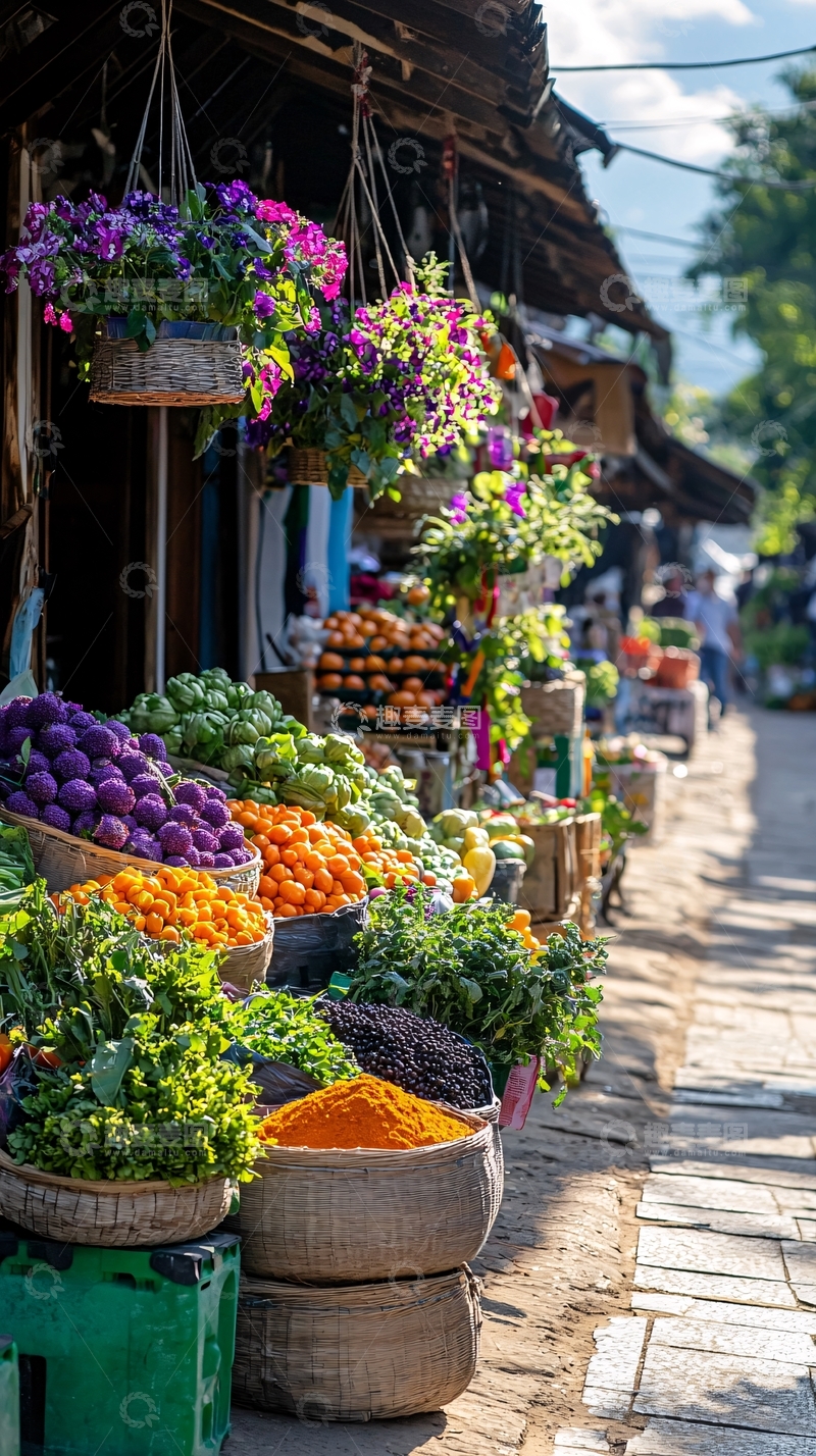 高清大图下载【趣麦麦图】色彩斑斓的市场水果摊