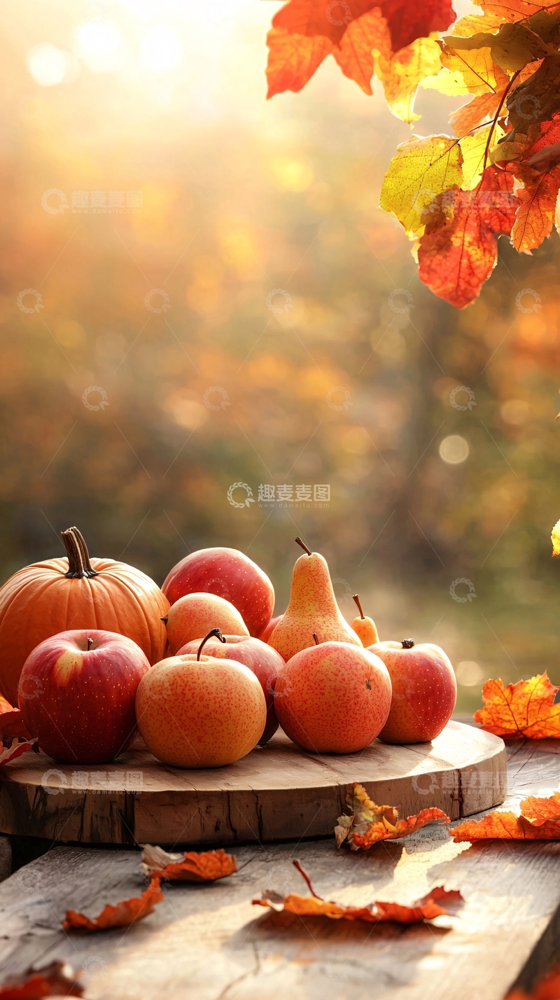 高清大图下载【趣麦麦图】秋日丰收水果与南瓜
