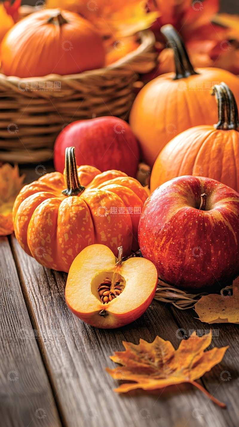高清大图下载【趣麦麦图】秋日丰收水果蔬菜组合