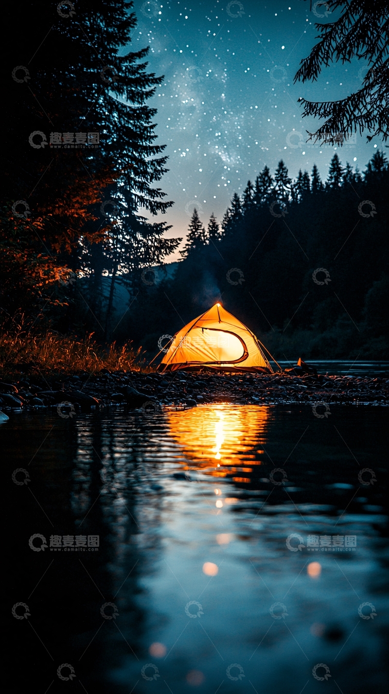 高清大图下载【趣麦麦图】夜幕下的露营帐篷