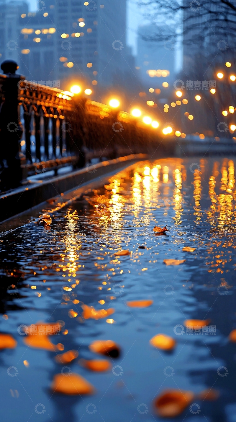 高清大图下载【趣麦麦图】秋夜灯光下的河流