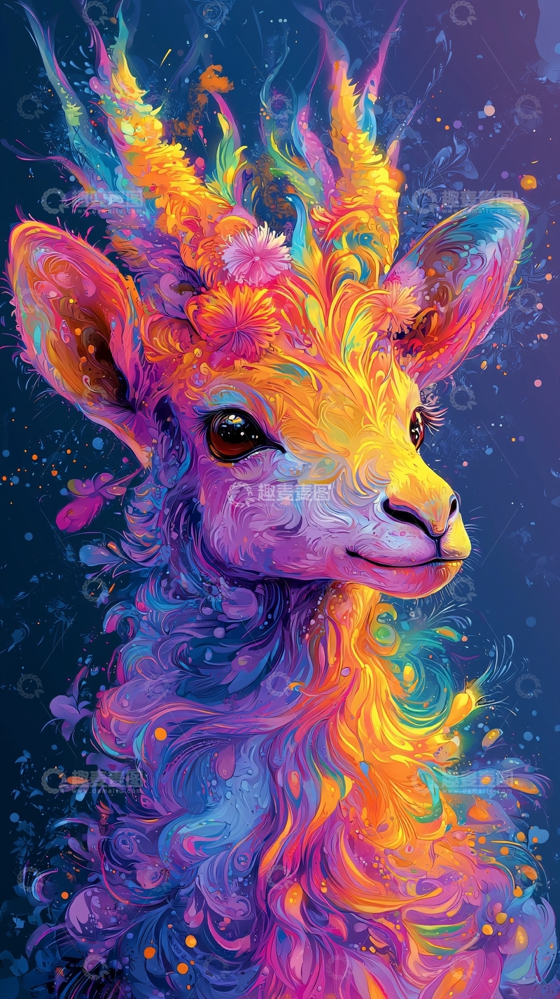 高清大图下载【趣麦麦图】色彩斑斓的羊驼艺术插画