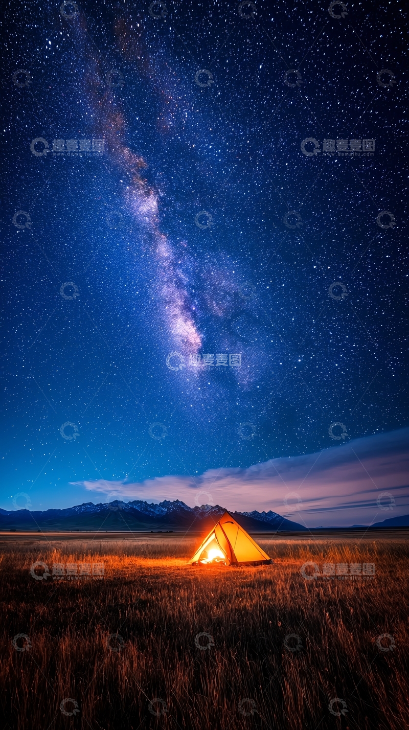 高清大图下载【趣麦麦图】星空下的帐篷露营场景
