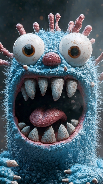 蓝色毛怪张嘴尖叫