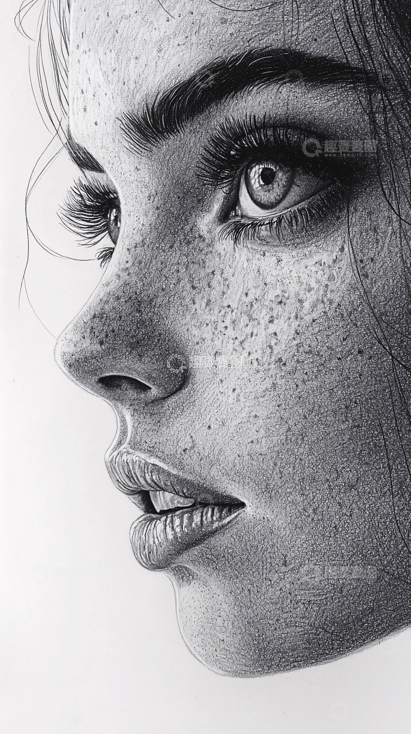 高清大图下载【趣麦麦图】素描人物面部特写