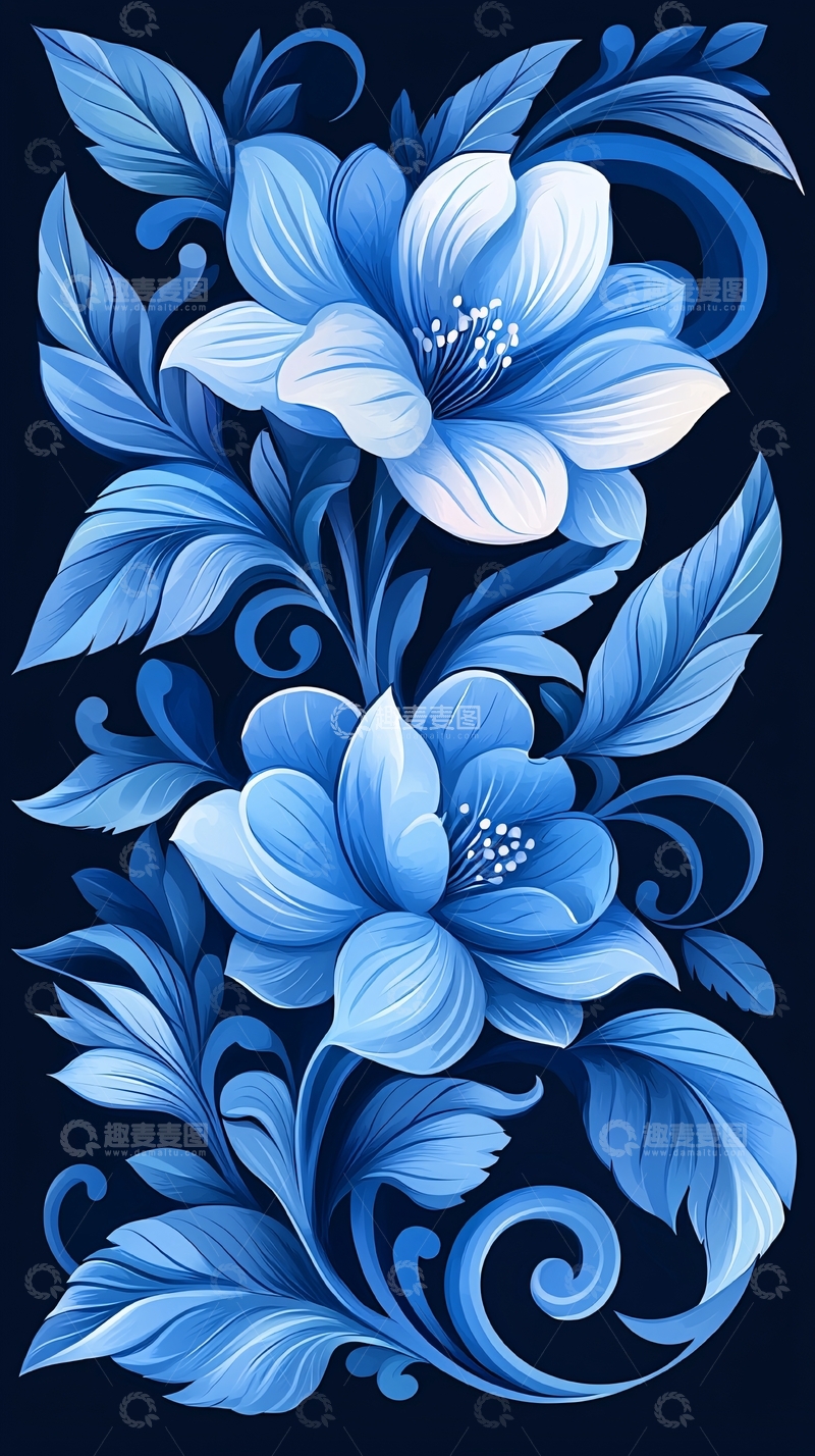 高清大图下载【趣麦麦图】蓝色花卉装饰图案背景