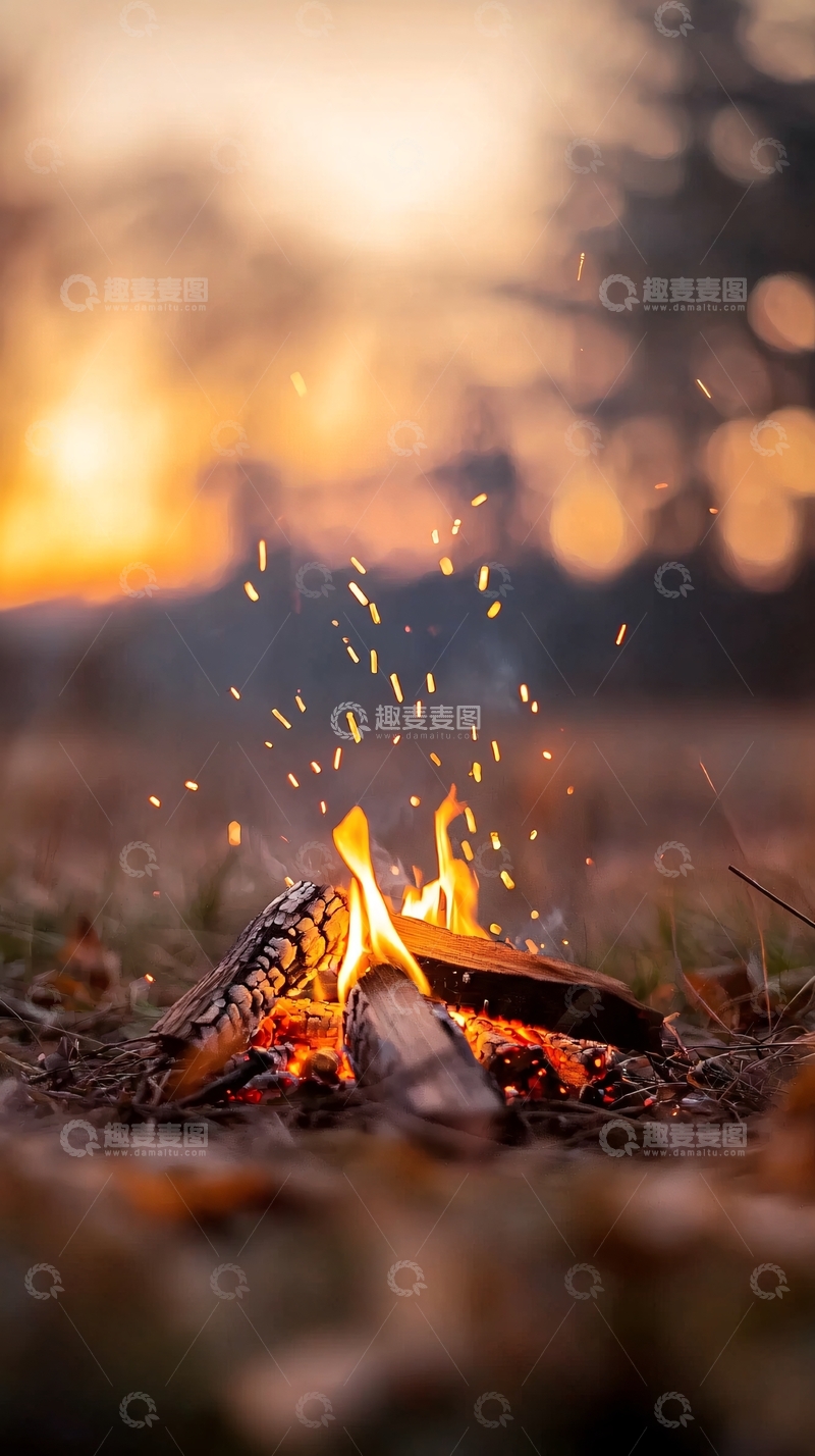 高清大图下载【趣麦麦图】秋日篝火与夕阳