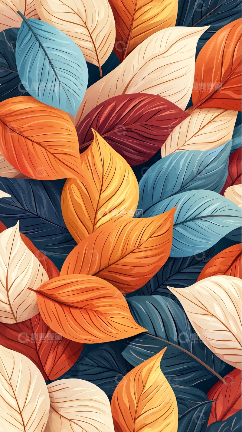高清大图下载【趣麦麦图】秋叶多彩背景图案