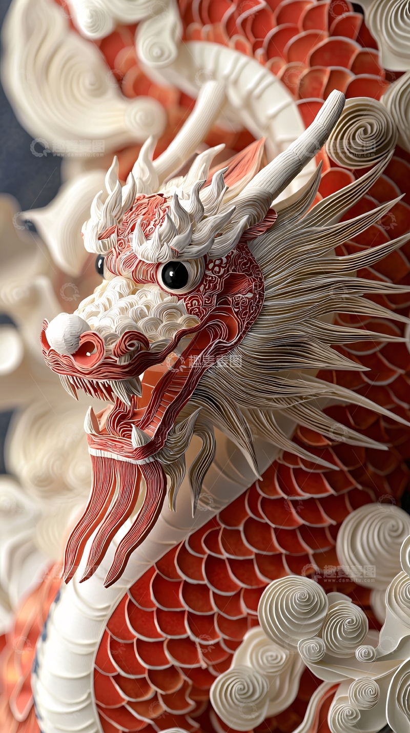 高清大图下载【趣麦麦图】中国龙纸艺雕塑