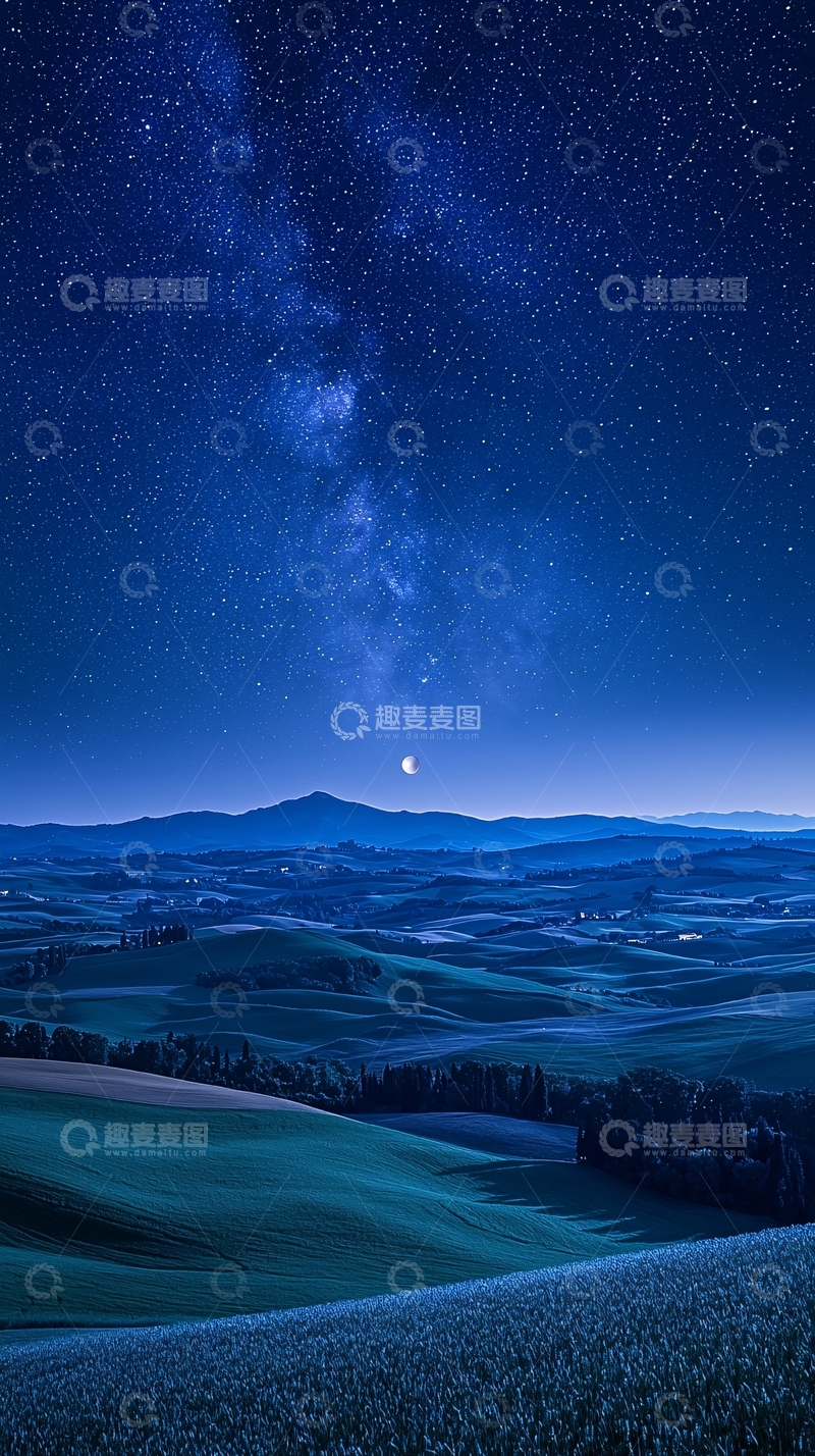 高清大图下载【趣麦麦图】夜空下的田园风光
