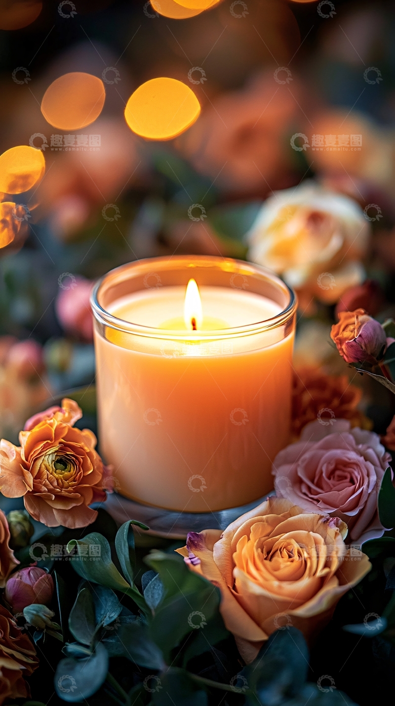 高清大图下载【趣麦麦图】温馨蜡烛与花卉装饰