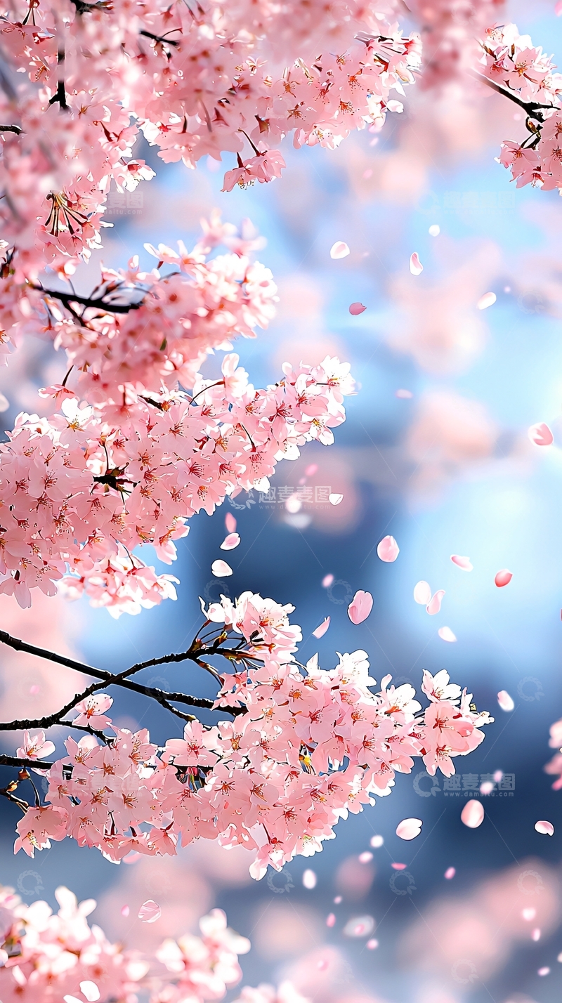 高清大图下载【趣麦麦图】粉色樱花飘落美景