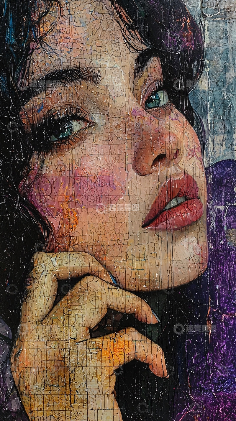 高清大图下载【趣麦麦图】裂纹木板上的女性肖像