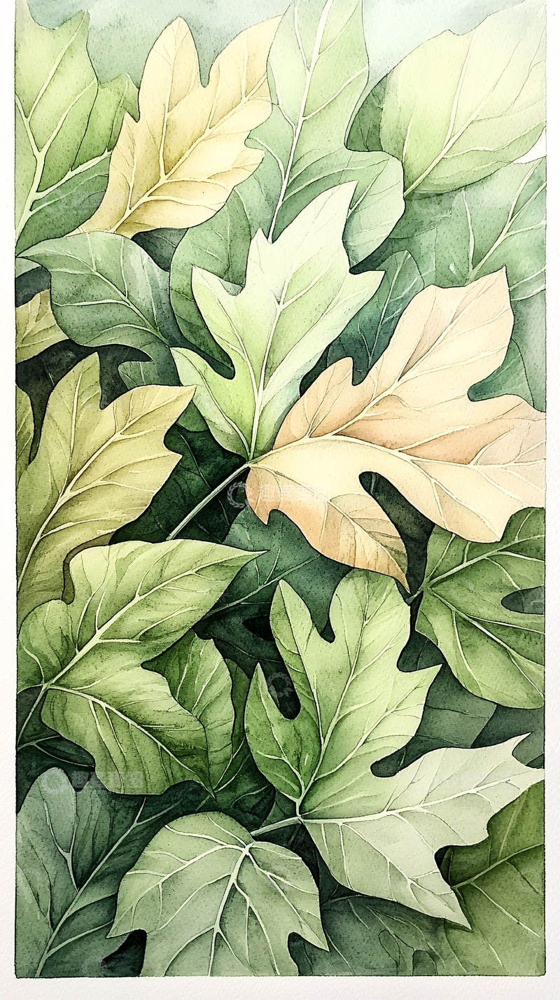 高清大图下载【趣麦麦图】秋叶水彩画艺术插图