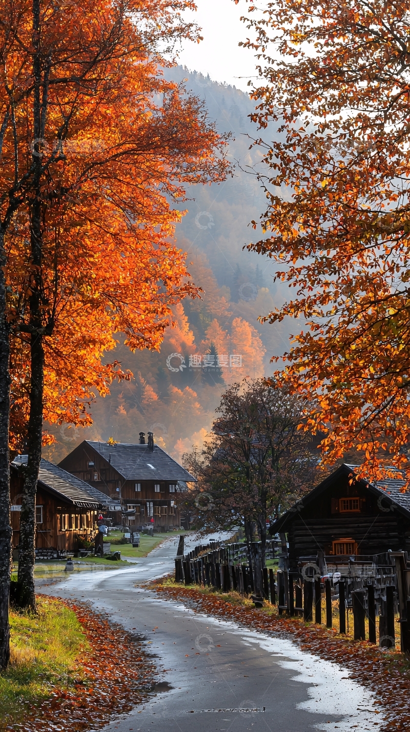 高清大图下载【趣麦麦图】秋日山间小村风景