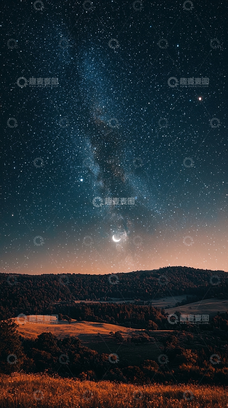 高清大图下载【趣麦麦图】夜空下的森林与星河