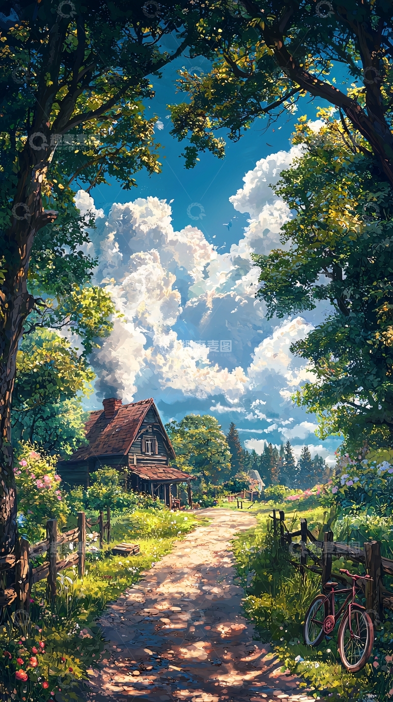 高清大图下载【趣麦麦图】乡村小路与老屋