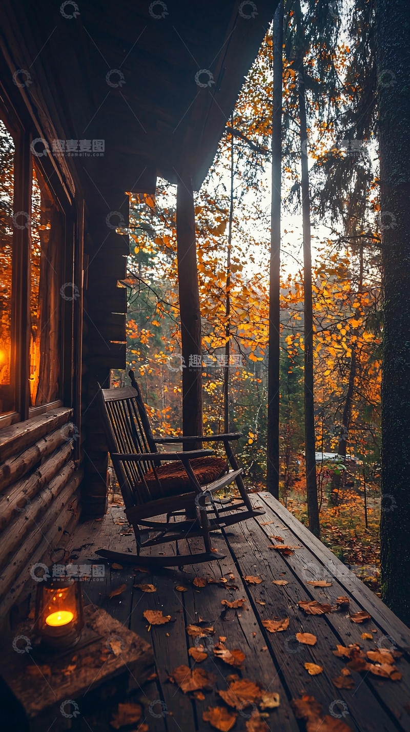 高清大图下载【趣麦麦图】秋日木屋前的宁静时光