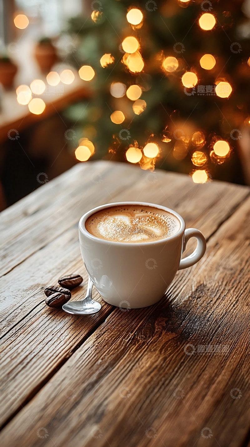 高清大图下载【趣麦麦图】温暖咖啡与圣诞灯光