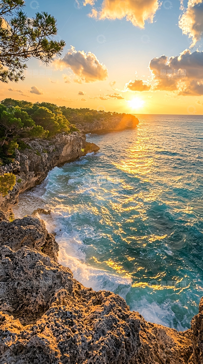 高清大图下载【趣麦麦图】日落海岸岩石风景