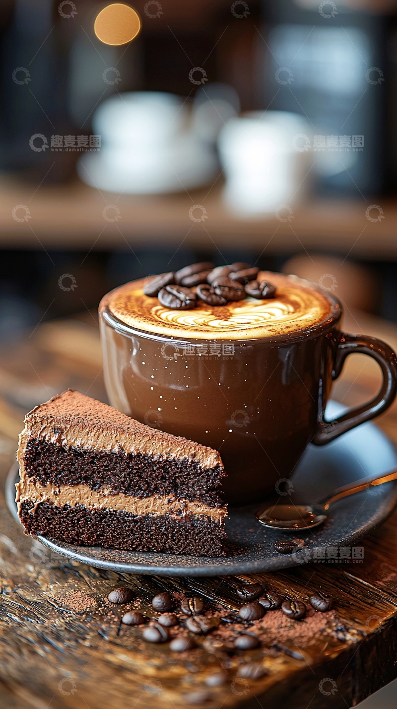 高清大图下载【趣麦麦图】咖啡拿铁与巧克力蛋糕