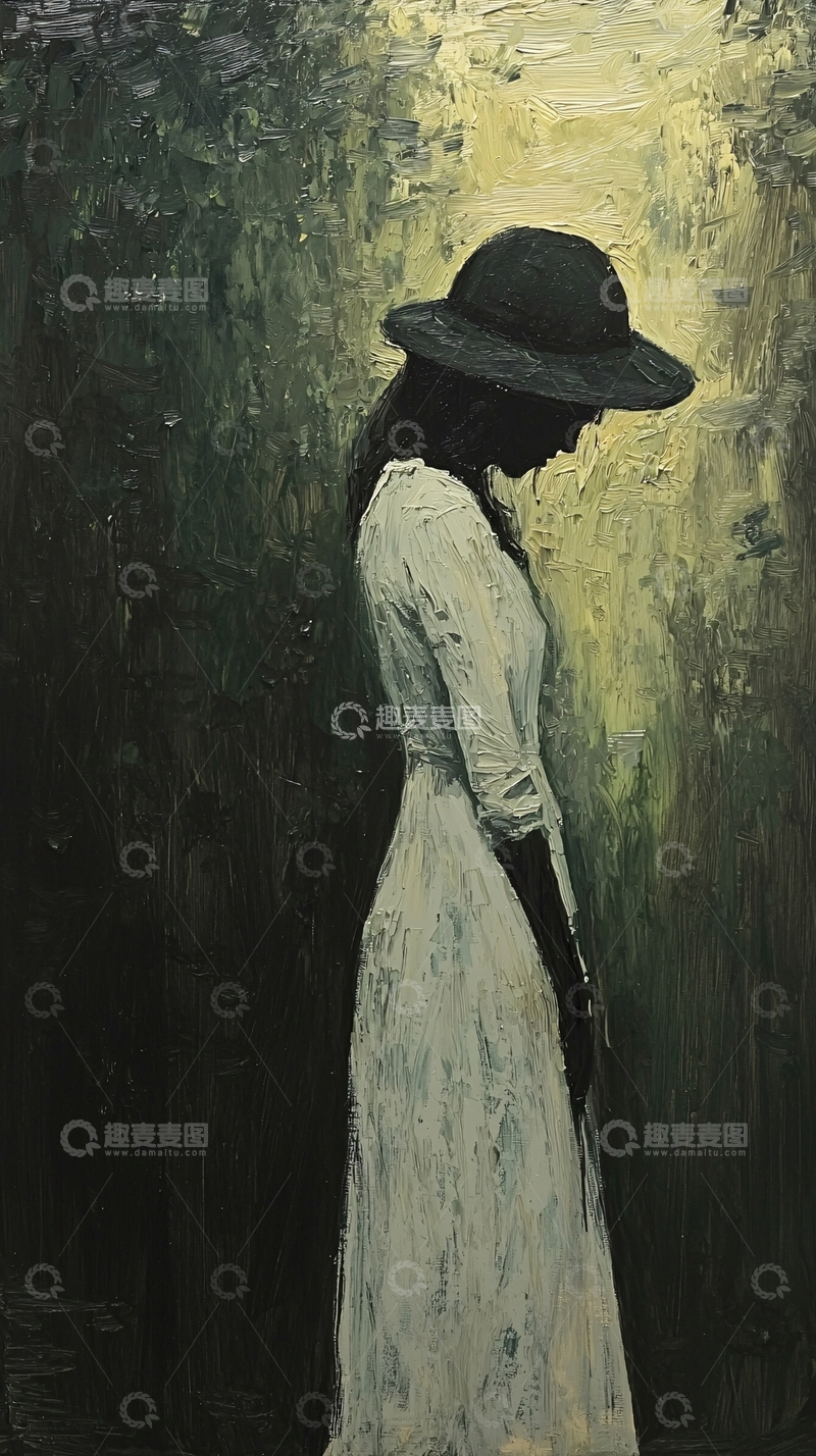 高清大图下载【趣麦麦图】戴帽子的女子背影