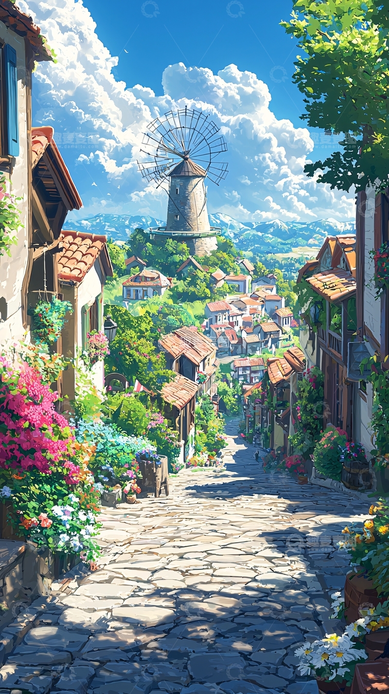高清大图下载【趣麦麦图】石板路上的小镇风光