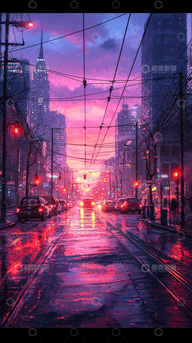 高清大图下载【趣麦麦图】霓虹雨夜城市街景