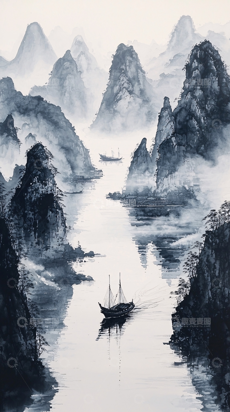 高清大图下载【趣麦麦图】水墨山水画高清图片