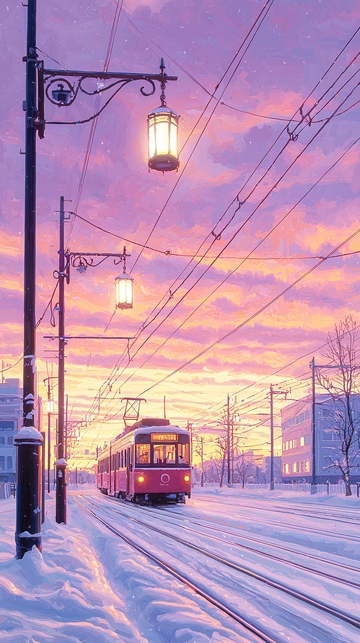 冬日雪景中的电车