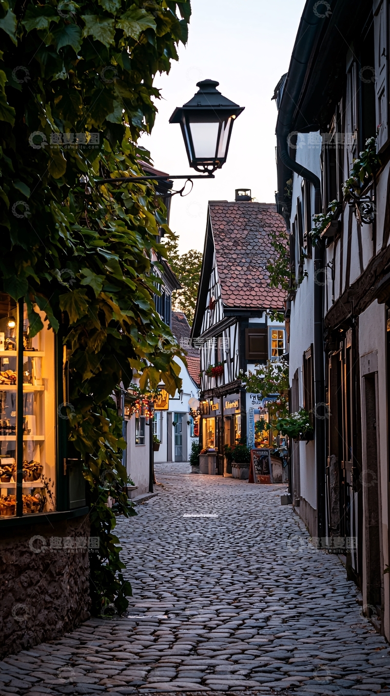 高清大图下载【趣麦麦图】石板路中的小巷夜景