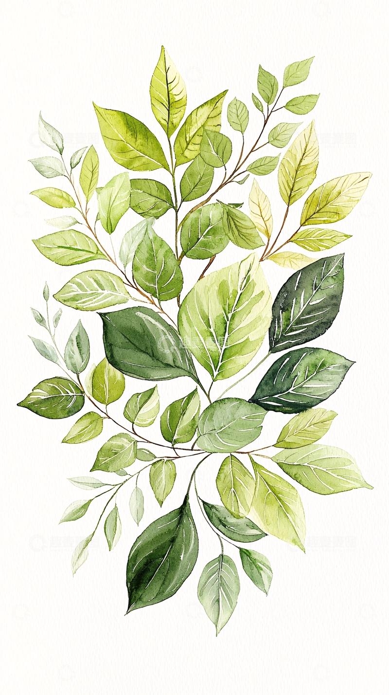 高清大图下载【趣麦麦图】清新自然手绘树叶插画