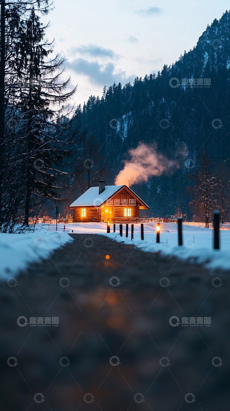 高清大图下载【趣麦麦图】冬夜小屋雪景