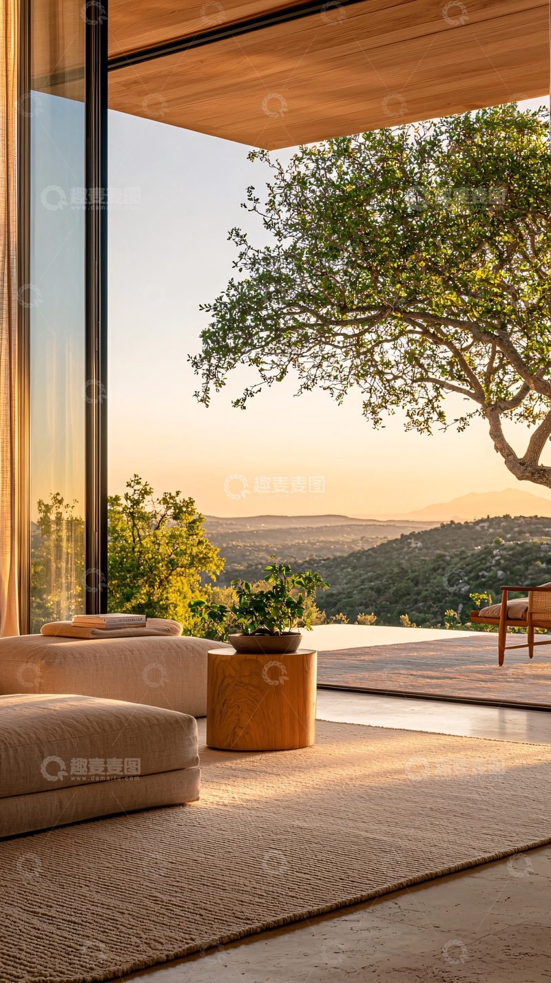 高清大图下载【趣麦麦图】现代客厅与自然景观完美融合