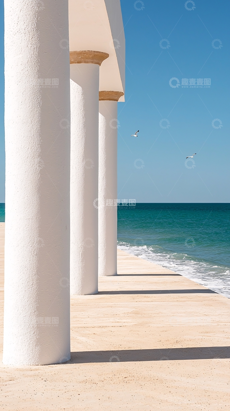 高清大图下载【趣麦麦图】海滩上的白色柱廊