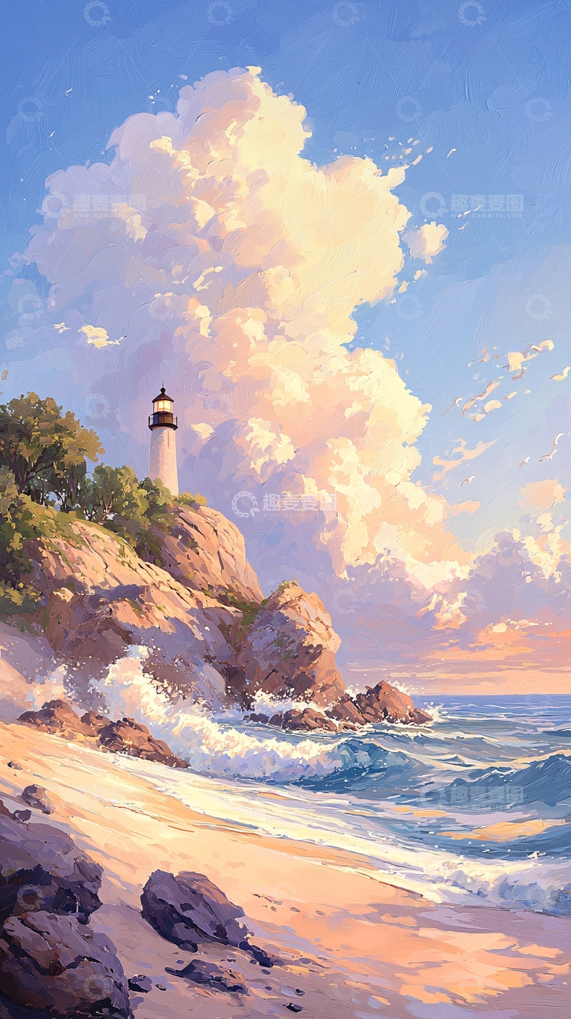 高清大图下载【趣麦麦图】海边灯塔日落风景