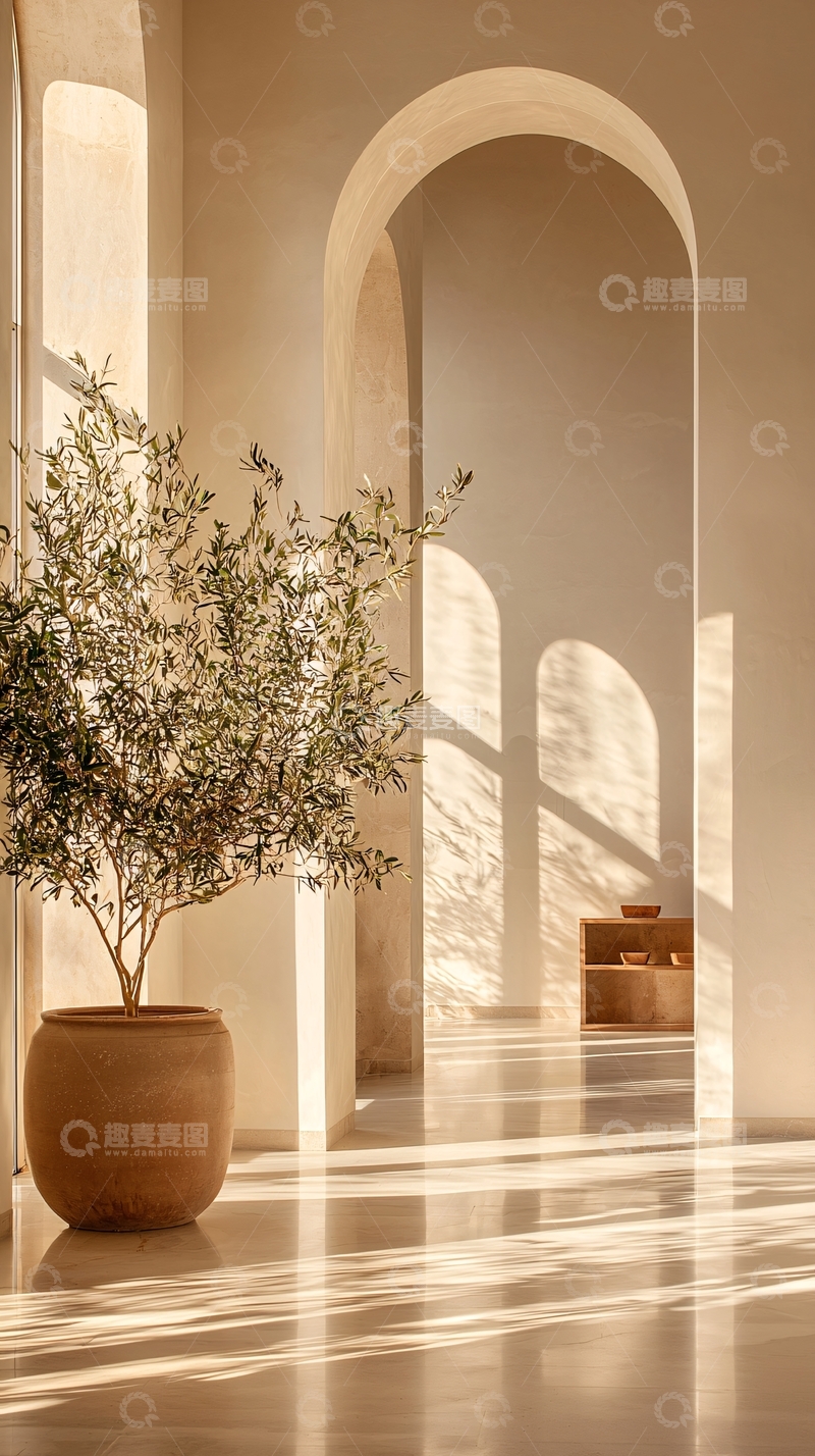 高清大图下载【趣麦麦图】光影中的室内植物与拱门