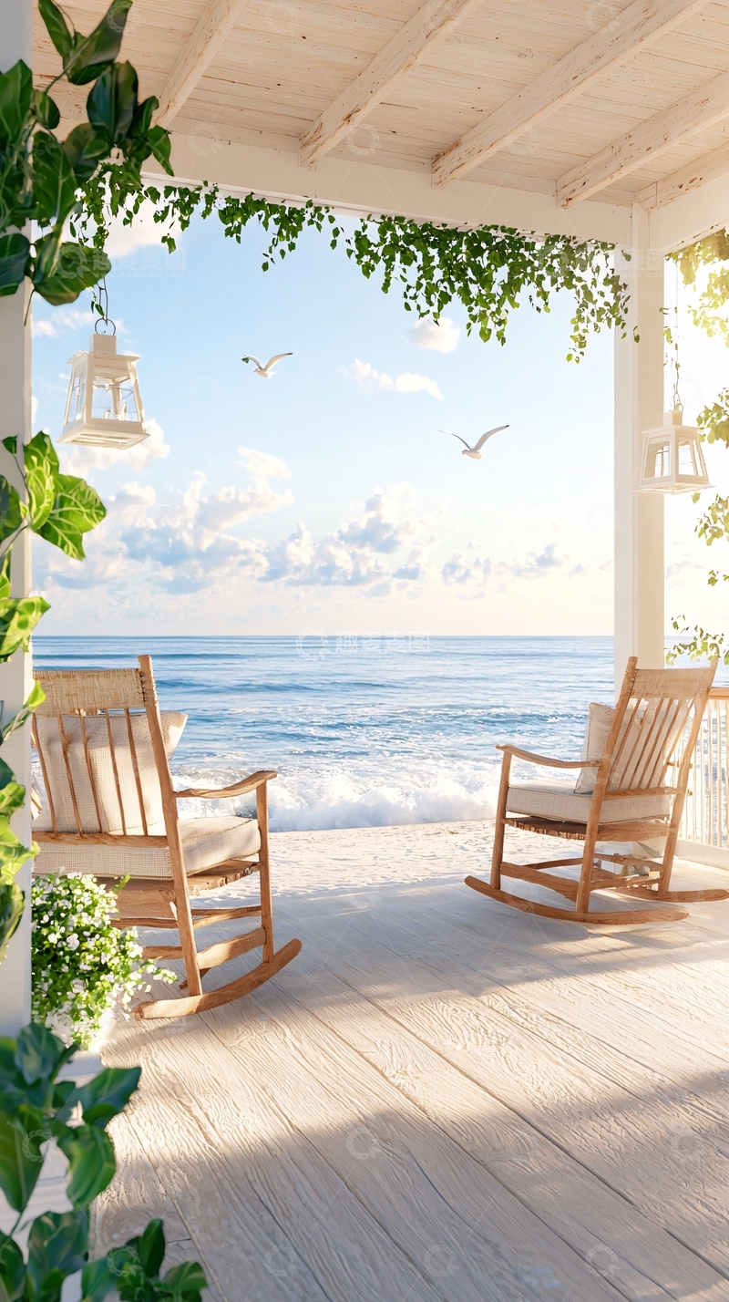 高清大图下载【趣麦麦图】海滩边的木椅与海景