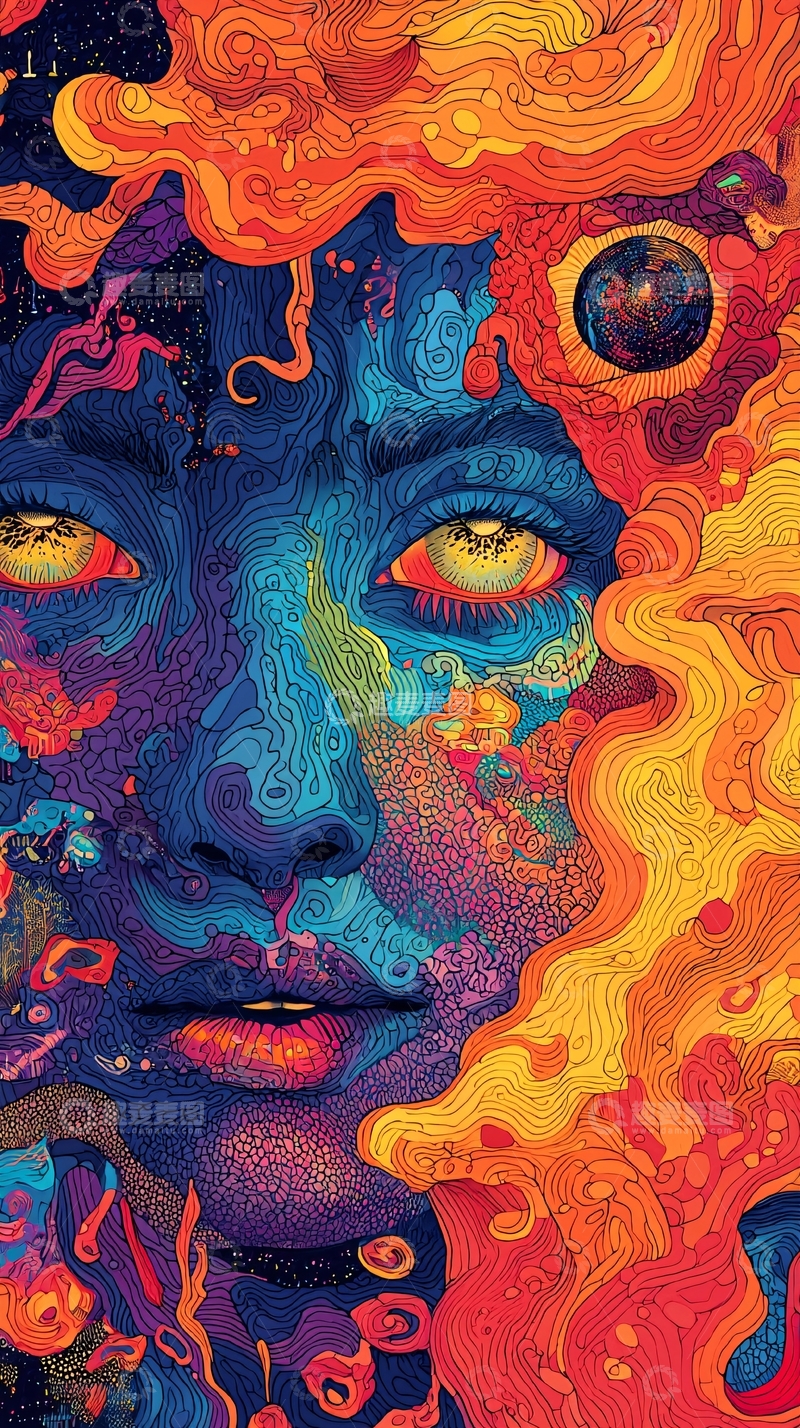 高清大图下载【趣麦麦图】色彩斑斓抽象人脸艺术插画