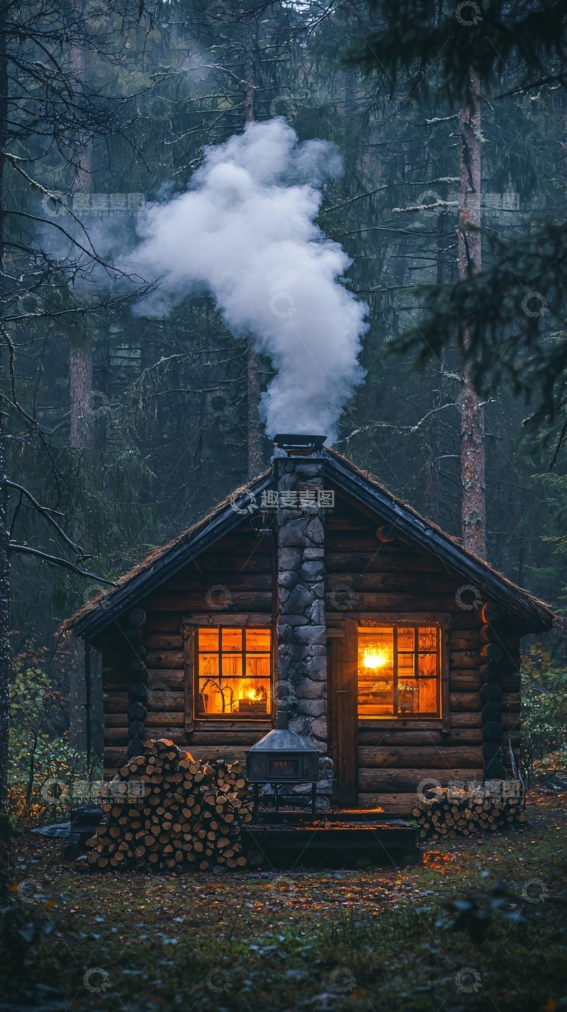 高清大图下载【趣麦麦图】森林中的温暖小屋