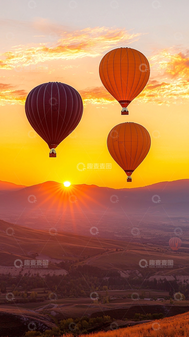 高清大图下载【趣麦麦图】日落热气球风景