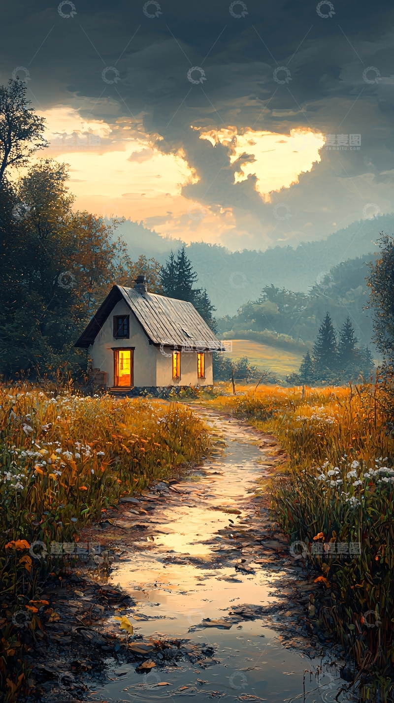 高清大图下载【趣麦麦图】秋日小屋与田园风光