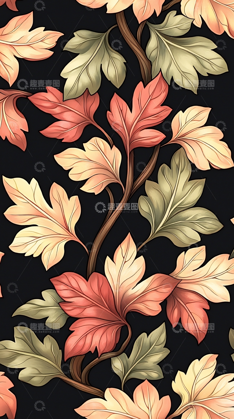 高清大图下载【趣麦麦图】秋叶树枝背景图案