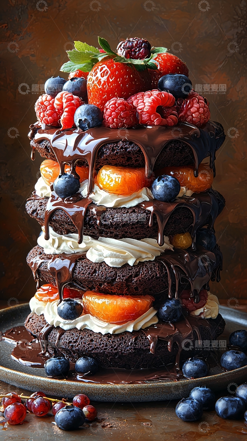 高清大图下载【趣麦麦图】巧克力蛋糕与新鲜水果装饰