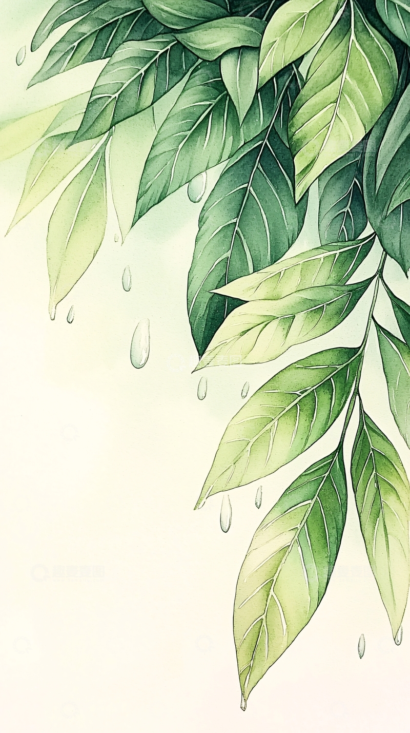 高清大图下载【趣麦麦图】雨后清新绿叶自然背景